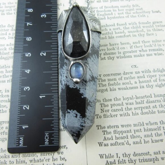 Callisto Jewelry Snowflake Obsidian Black Ruby & Moonstone Crystal Pendant - Picture 4 of 5